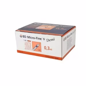 Insulinspruta 100IE 0,3 ml med fast kanyl 0,3x8 mm 100st