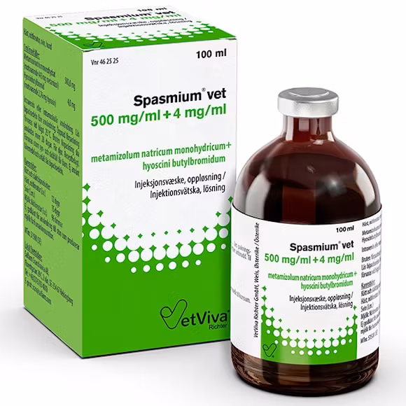 Spasmium vet. 500 mg/ml + 4 mg/ml 100 milliliter Injektionsvätska, lösning