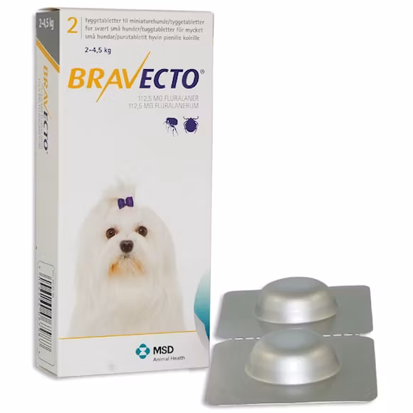 Bravecto för mycket små hundar (2-4,5 kg) 112,5 mg 2 tablett(er) Tuggtablett