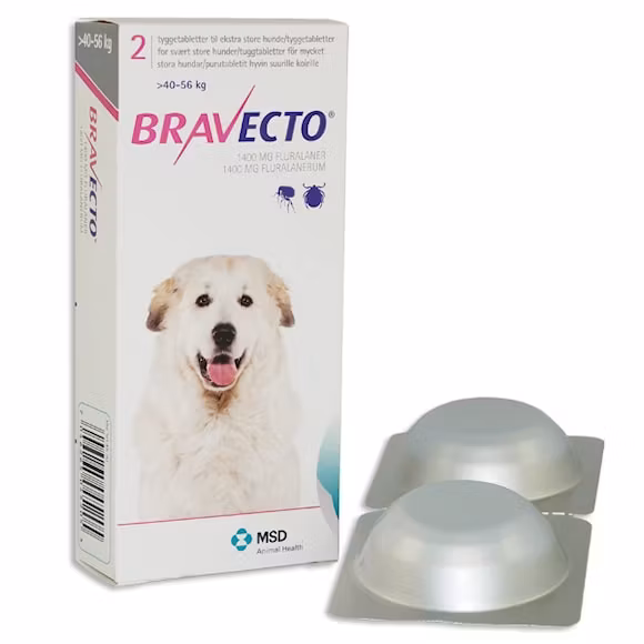 Bravecto för mycket stora hundar (>40-56 kg) 1400 mg 2 tablett(er) Tuggtablett