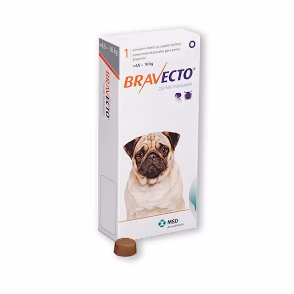 Bravecto för små hundar (>4,5-10 kg) 250 mg 1 tablett(er) Tuggtablett