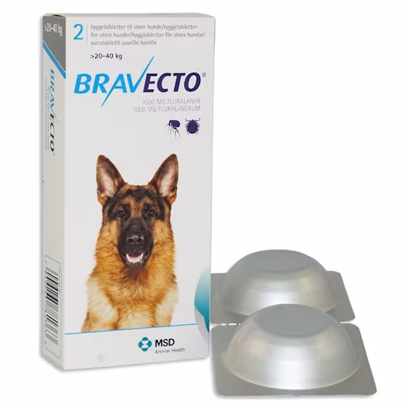 Bravecto för stora hundar (>20-40 kg) 1000 mg 2 tablett(er) Tuggtablett