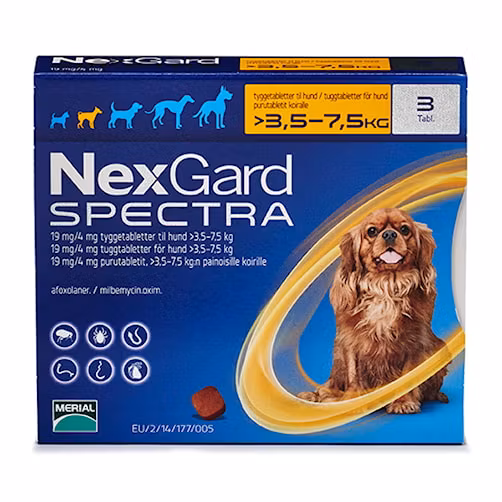 NEXGARD SPECTRA för hund >3,5-7,5 kg 19 mg/4 mg 3 tablett(er) Tuggtablett