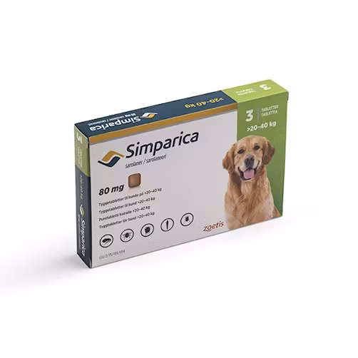 Simparica för hund >20-40 kg 80 mg 3 tablett(er) Tuggtablett