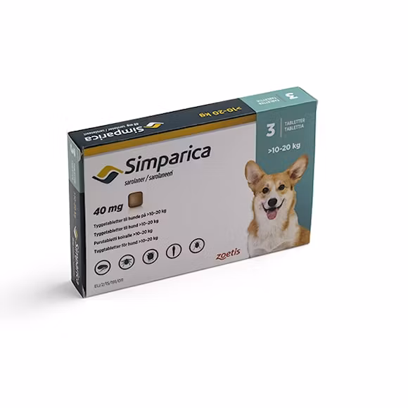 Simparica för hund >10-20 kg 40 mg 3 tablett(er) Tuggtablett