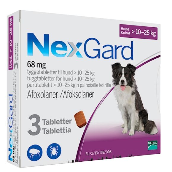 NEXGARD för hund >10-25 kg 68 mg 3 tablett(er) Tuggtablett