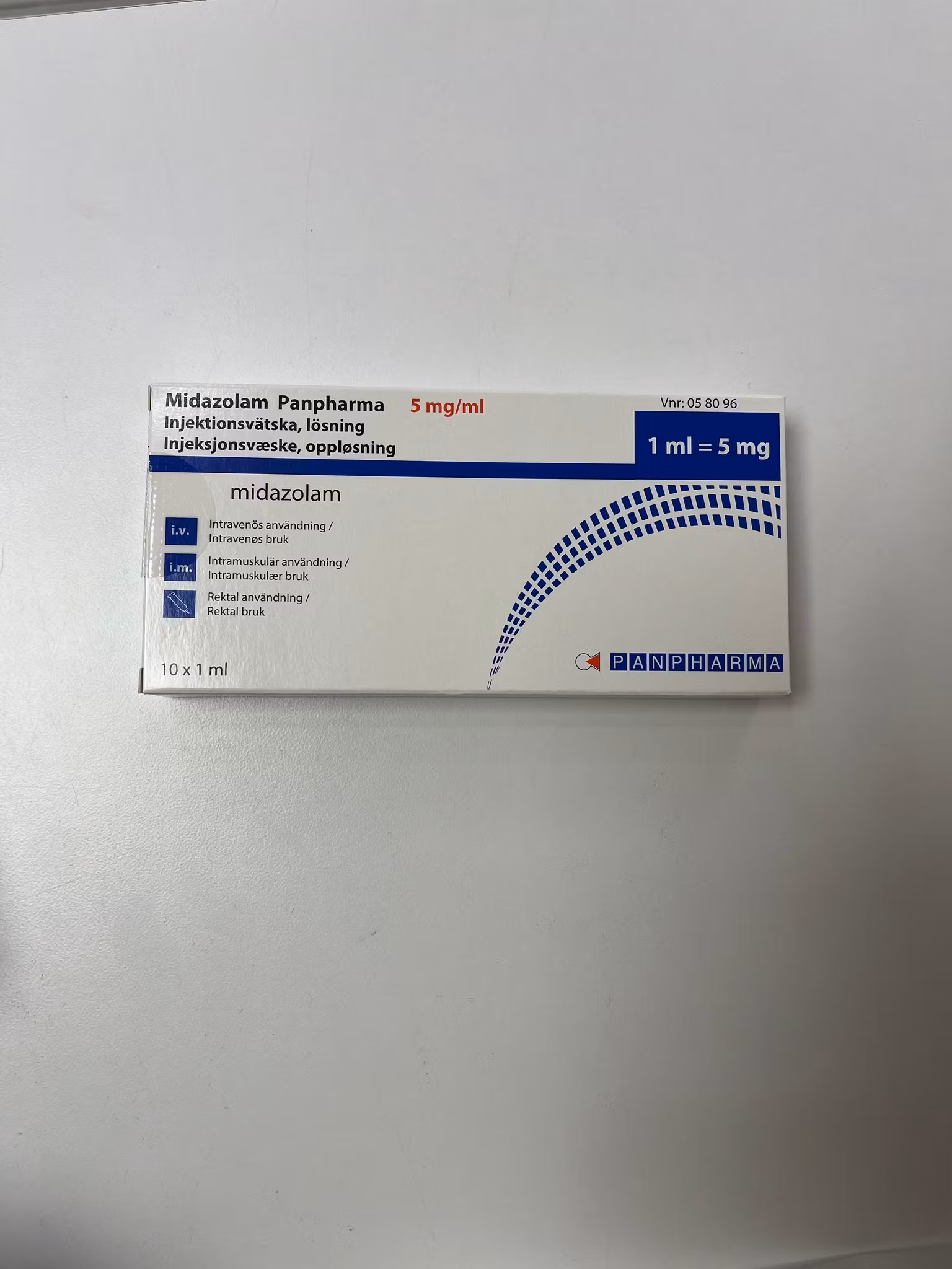 Midazolam Panpharma 5 mg/ml 10 x 1 milliliter Injektionsvätska, lösning