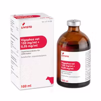 Vigophos vet, inj-vätska, lösning 100 mg/ml + 0,05 mg/ml, 1 x 100 milliliter
