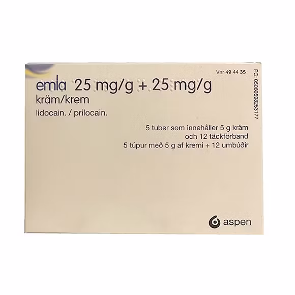 EMLA, kräm 25 mg/g + 25 mg/g Aspen Nordic, 5 x 5 gram