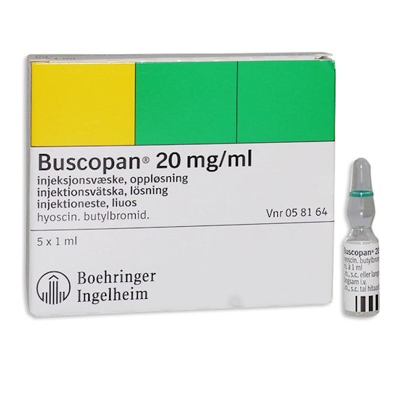 Buscopan, inj-vätska, lösning 20 mg/ml STADA Nordic ApS, 5 x 1 milliliter