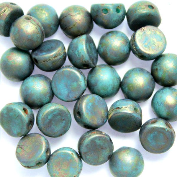 Opaque Green Turquoise Copper Picasso CzechMates Cabochon 9,5g