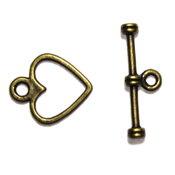 Bronsfärgat Togglelås Hjärta 12mm 1set