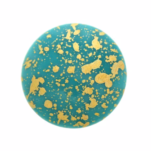 Dark Turquoise Gold Splash Cabochon Par Puca 25mm 1st