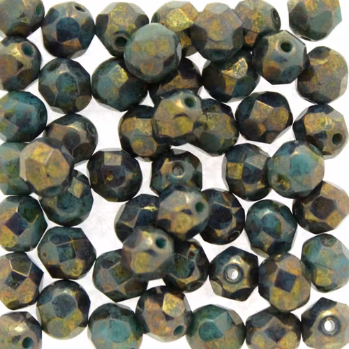 Opaque Green Turquoise Bronze Picasso Fire Polish 6mm 50st