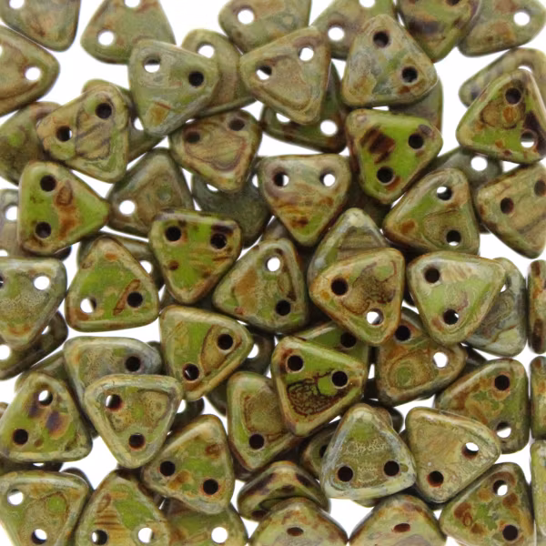Opaque Light Olive Picasso CzechMates Triangle 10g