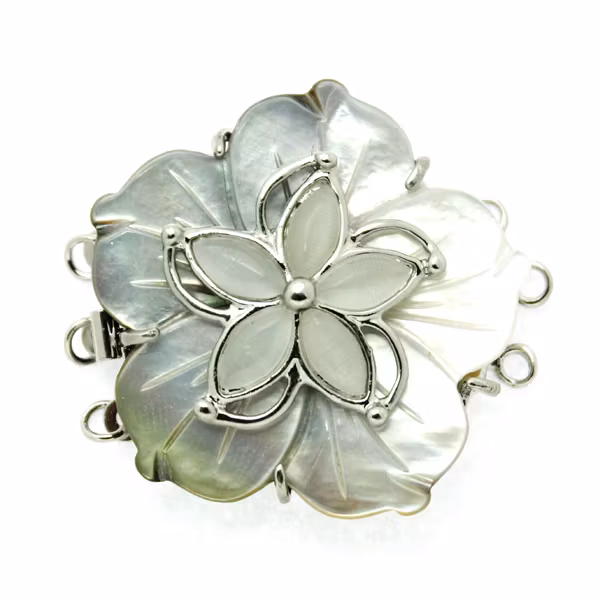 Mörkt Silverfärgat Boxlås 3/3 ögor Blomma Snäckskal 38x33mm 1st