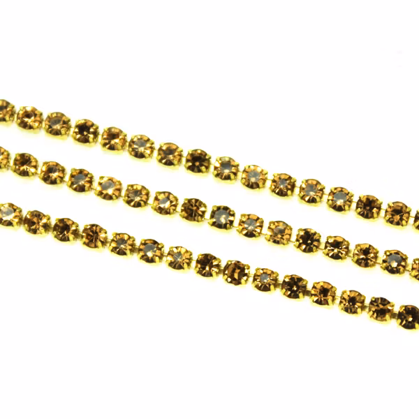 Light Topaz Guldfärgad metall Strasskedja 2mm 10cm