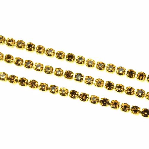 Light Topaz Guldfärgad metall Strasskedja 2mm 10cm