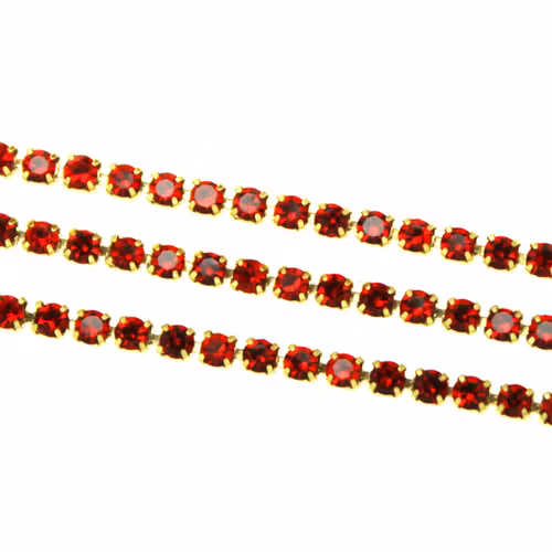 Ruby Guldfärgad metall Strasskedja 2mm 10cm
