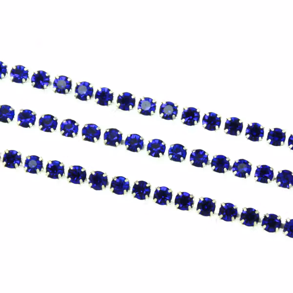 Cobalt Silverfärgad metall Strasskedja 2mm 10cm