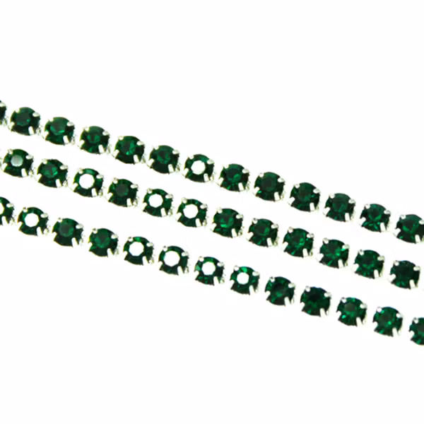 Emerald Silverfärgad metall Strasskedja 2mm 10cm