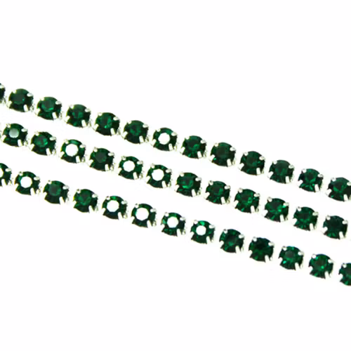 Emerald Silverfärgad metall Strasskedja 2mm 10cm