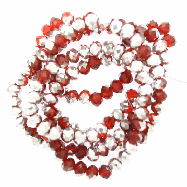 Red Half Metallic Silver Facetterade Rondeller / Abacus 3x4mm 1sträng