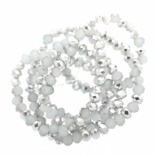 White Half Metallic Silver Facetterade Rondeller / Abacus 3x4mm ca115st