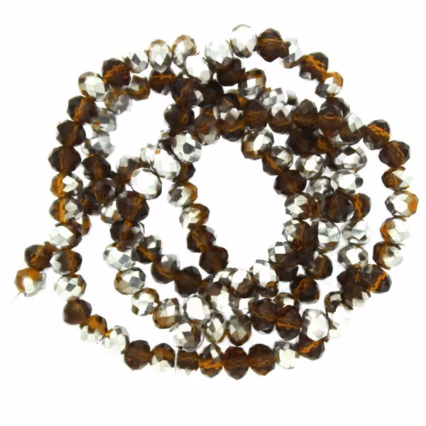 Dark Topaz Half Metallic Silver Facetterade Rondeller / Abacus 3x4mm ca150st