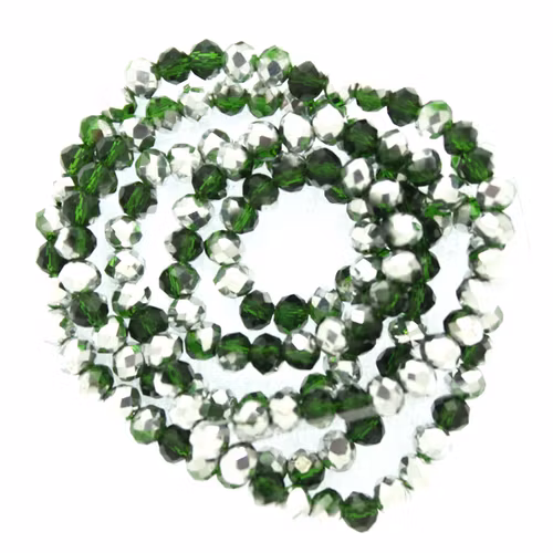 Dark Green Half Metallic Silver Facetterade Rondeller / Abacus 3x4mm ca150st