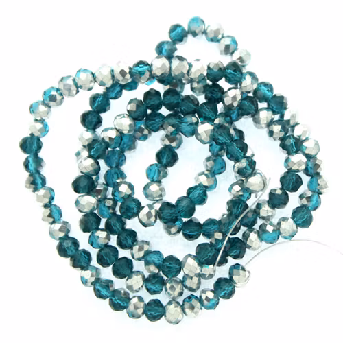 Teal Half Metallic Silver Facetterade Rondeller / Abacus 3x4mm ca150st
