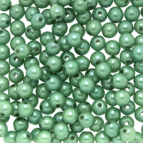 Opaque White Teal Luster Runda/Druks 4mm 100st