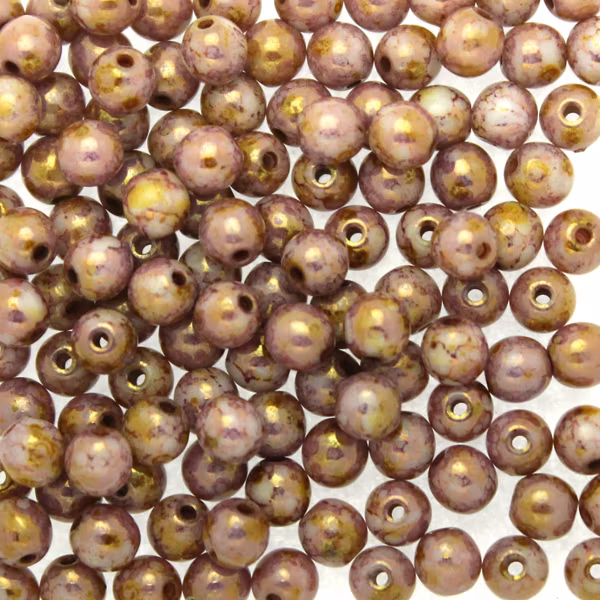 Opaque White Bronze Picasso Runda/Druks 4mm 100st