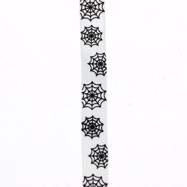 Vit med Spindelnät Polyesterband 10mm 1m