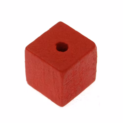 Röd Träpärla Kub 15mm 1st
