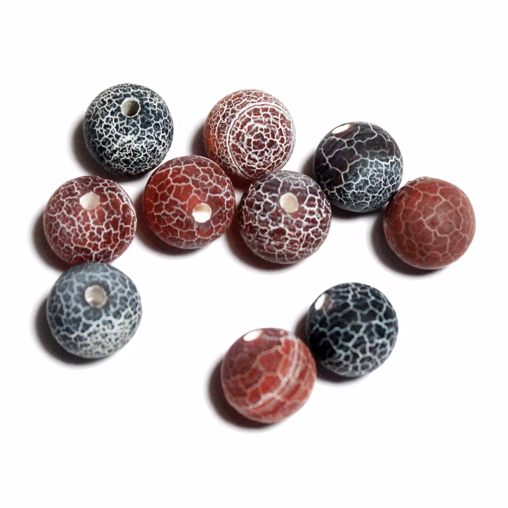 Orange/Svart Matte Krackelerad Agat 10mm 10st