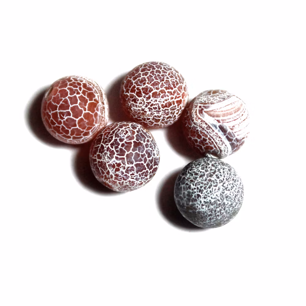 Orange/Svart Matte Krackelerad Agat 12mm 5st