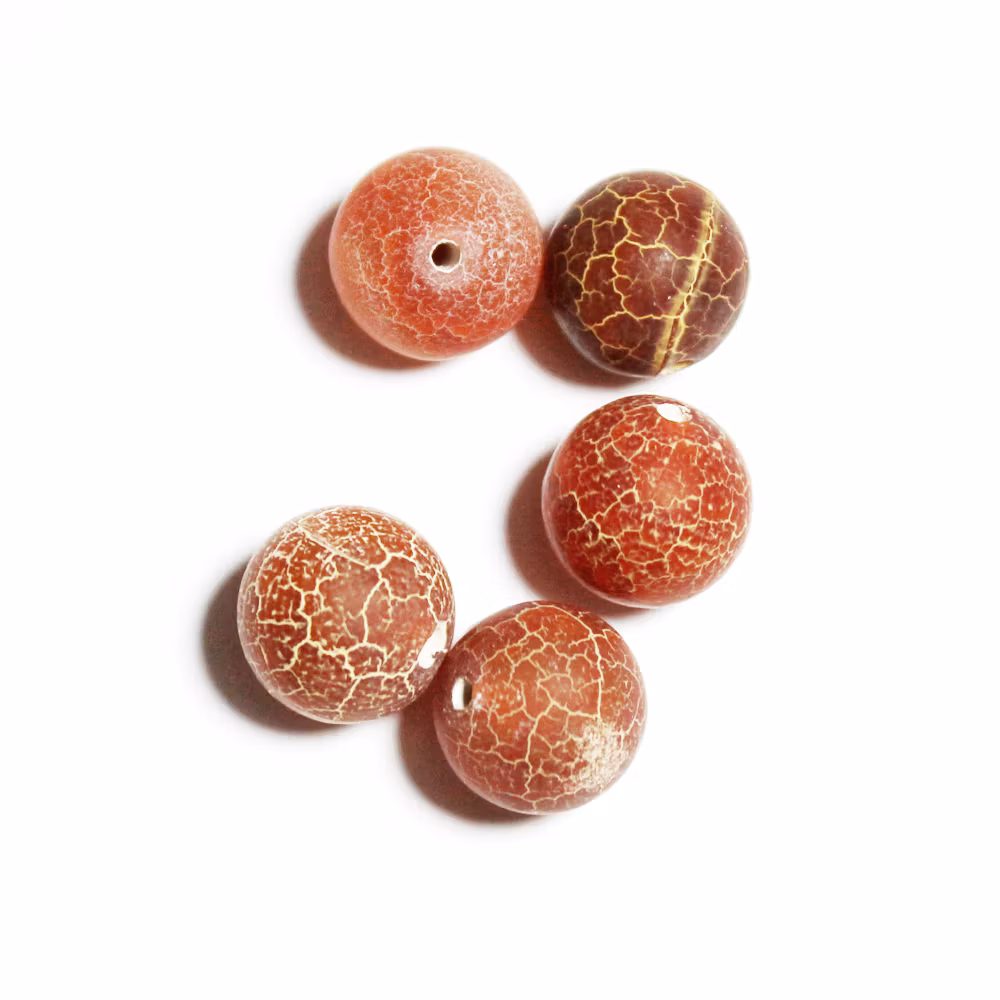 Orange/Röd Matte Krackelerad Agat 12mm 5st