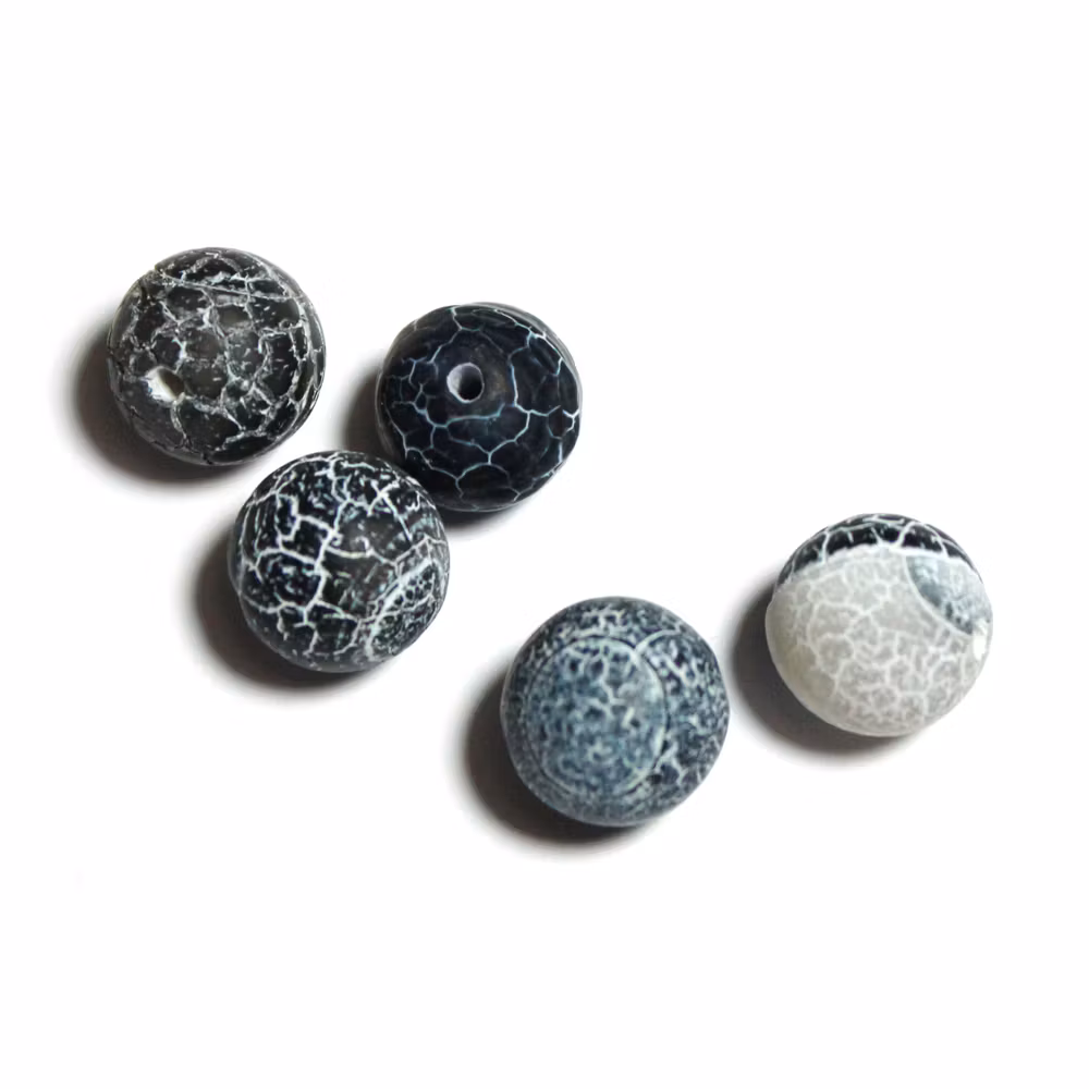 Svart Matte Krackelerad Agat 12mm 5st