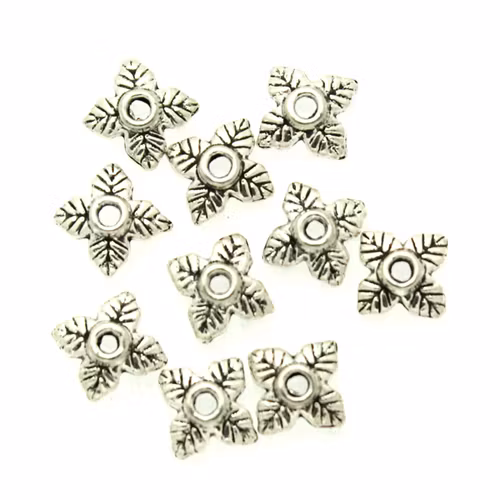 Mörkt Silverfärgad Pärlhatt 4-bladig Löv 6mm 10st