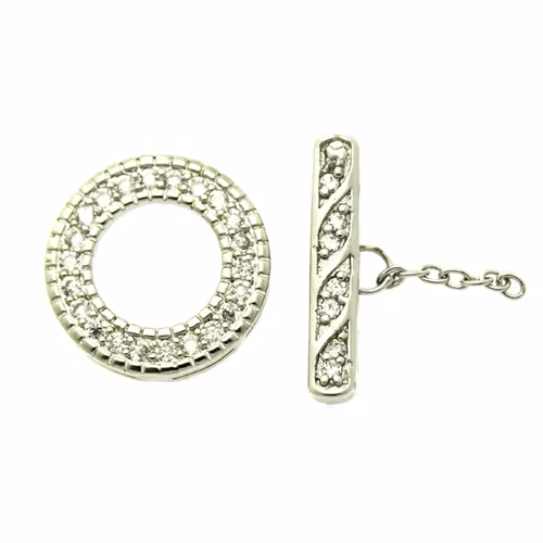 Platinumpläterad Togglelås Strass 17mm 1set