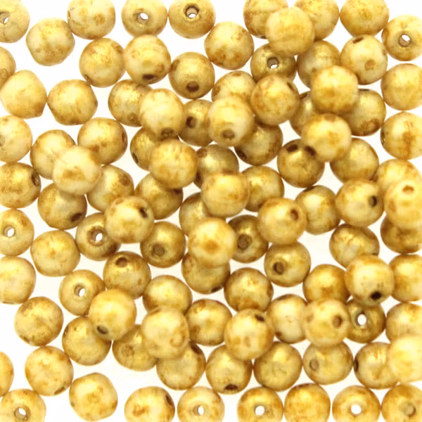 Opaque Beige Spotted Runda/Druks 3mm 100st