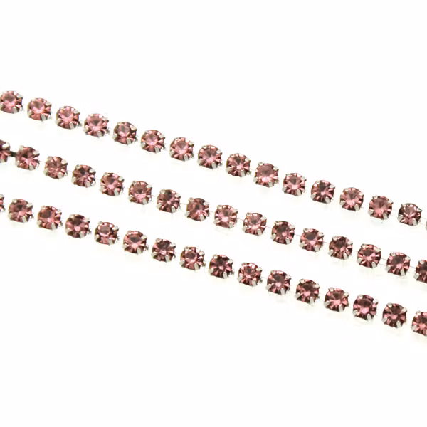 Pink Silverfärgad metall Strasskedja 2mm 10cm