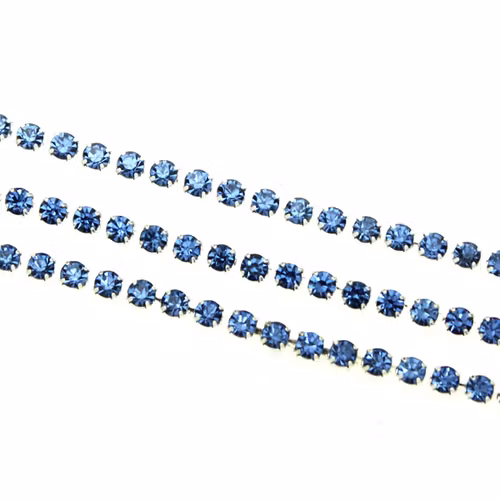 Sapphire Silverfärgad metall Strasskedja 2mm 10cm