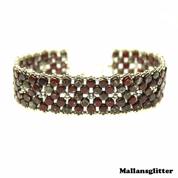 Kalote Mesh Kryss Armband Kit Röd och Silver (EJ MÖNSTER ENDAST PÄRLOR)