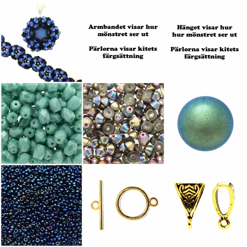 Turkos/Vitrail Barkon Armband och Hänge Kit (EJ MÖNSTER ENDAST PÄRLOR)