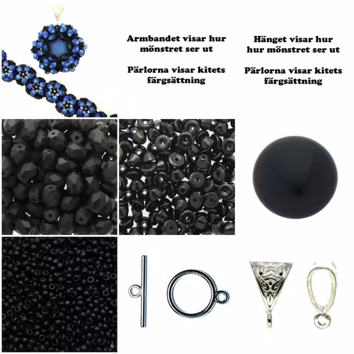 Svart Barkon Armband och Hänge Kit (EJ MÖNSTER ENDAST PÄRLOR)