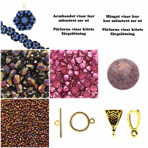 Rosa/Lila/Guld Barkon Armband och Hänge Kit (EJ MÖNSTER ENDAST PÄRLOR)