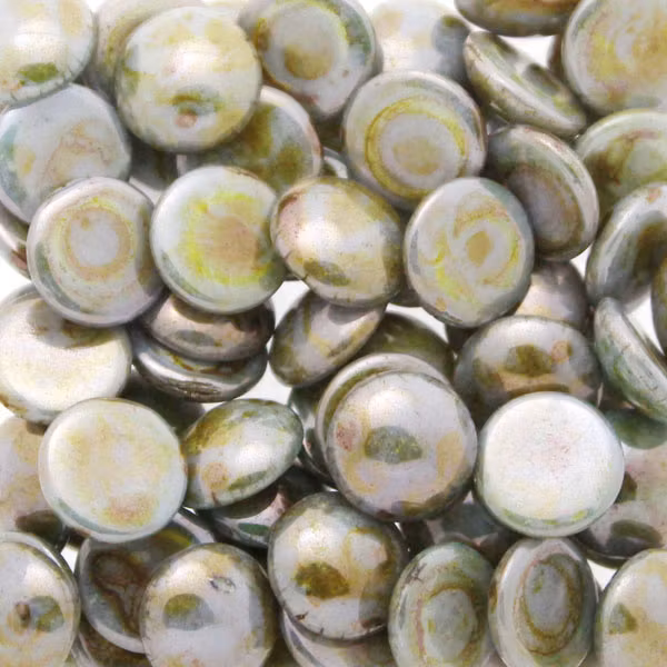 Opaque White Mix Blue/Green Luster Cabochon Par Puca 8mm 5g
