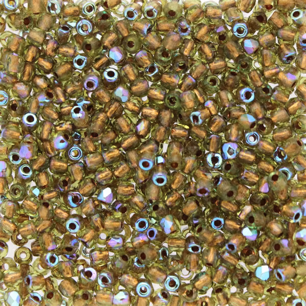 Copperlined Olivine AB Fire Polish TRUE 2mm 50st